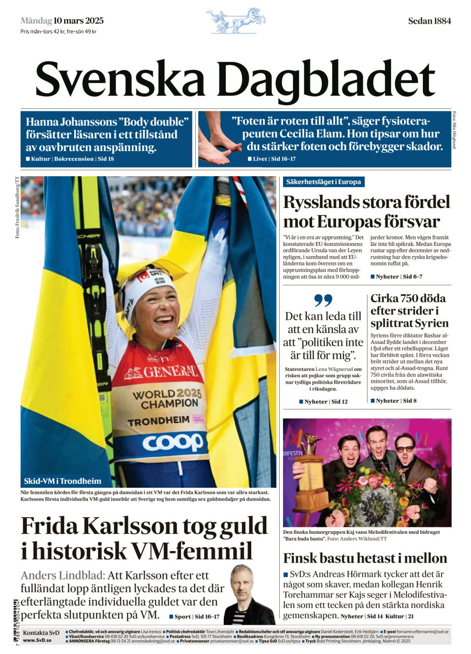 Prima-pagina-Svenska Dagbladet-edizione-di-oggi-20250310